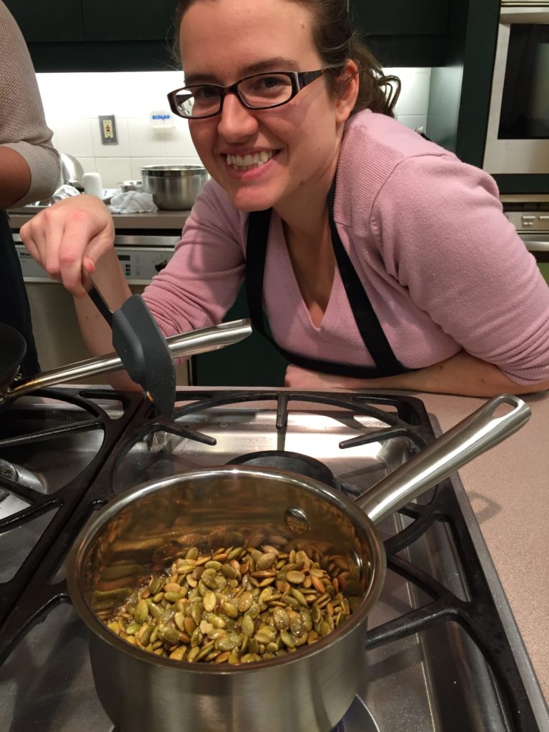 Toasting the pumpkin seeds for the cooking class