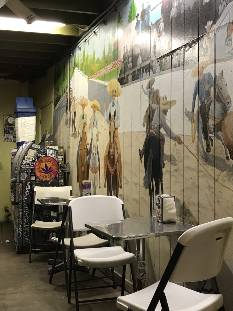 interior, with mural at Taqueria La Mexicana in Long Beach