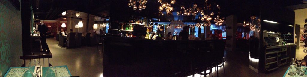 panorama of restaurant and bar with my little table on the left