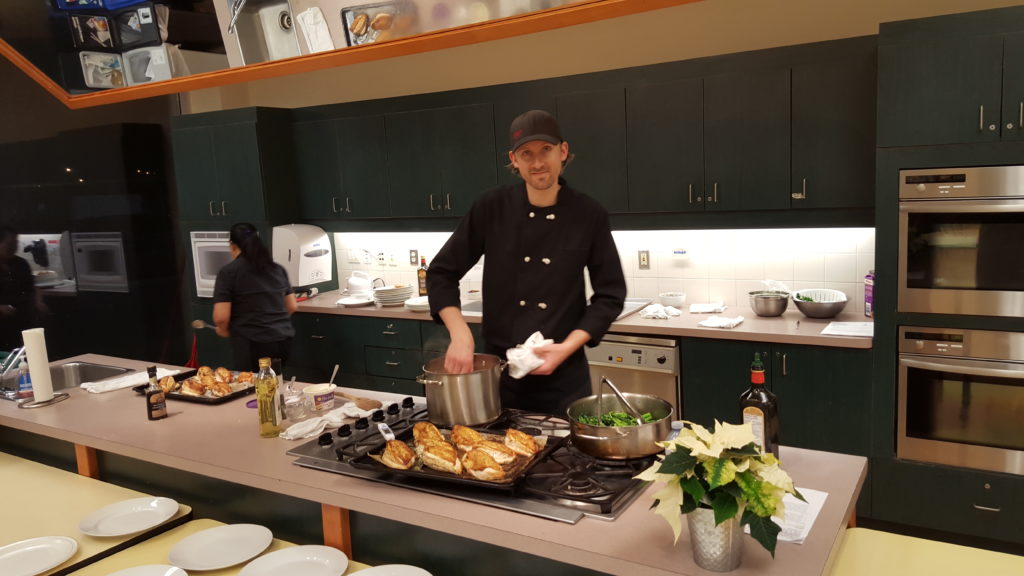 Chef demonstrates at the cooking class