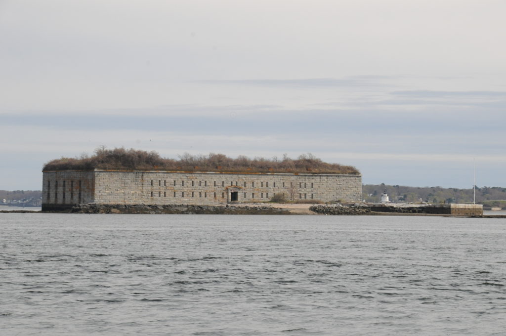 Fort Gorges, surrounded by water
