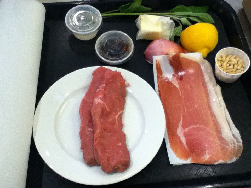 the ingredients set out for Saltimboca at our cooking class
