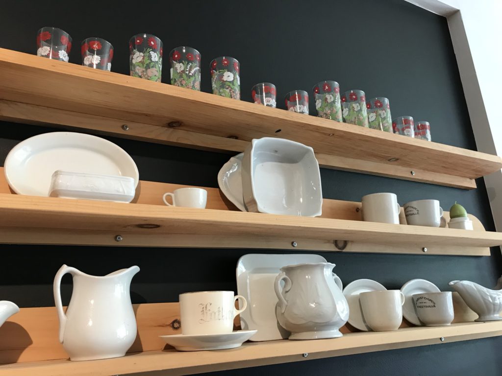 wall shelves with dishes