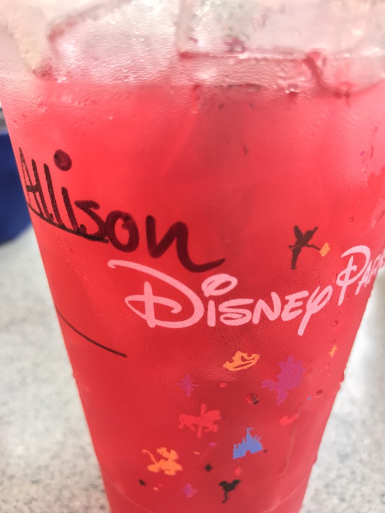 Pink iced drink from Starbucks at Hollywood Studios, The Trolley Car Cafe