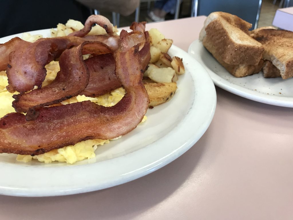 3 Egg Breakfast with bacon and wheat toast