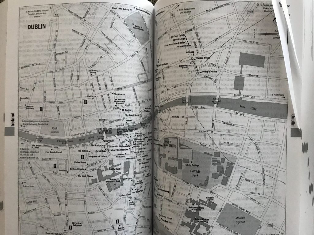 two-page map in Let's Go Europe guidebook