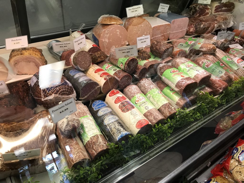 deli full of salami and meats