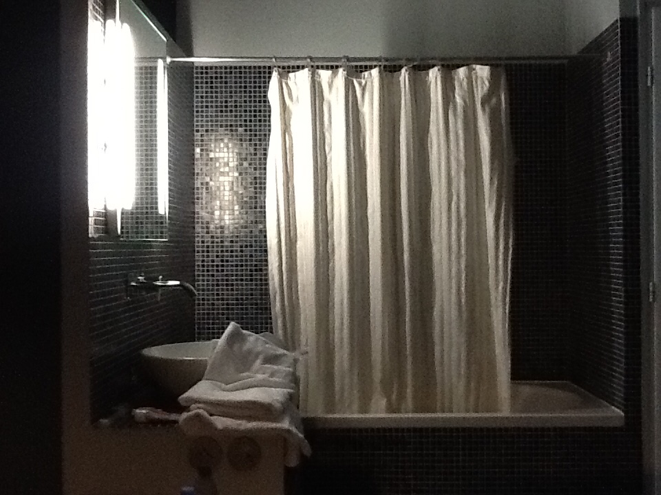view of bathroom from bed 