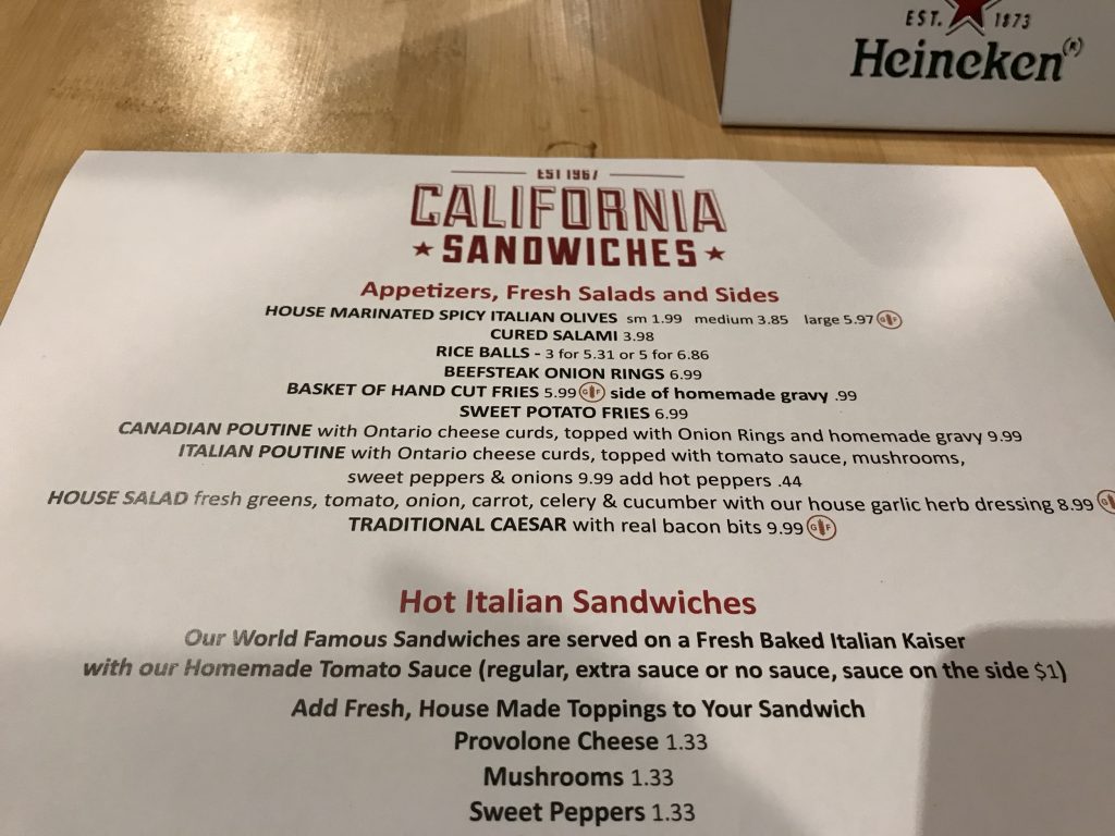 California Sandwiches menu at Drums n Flats