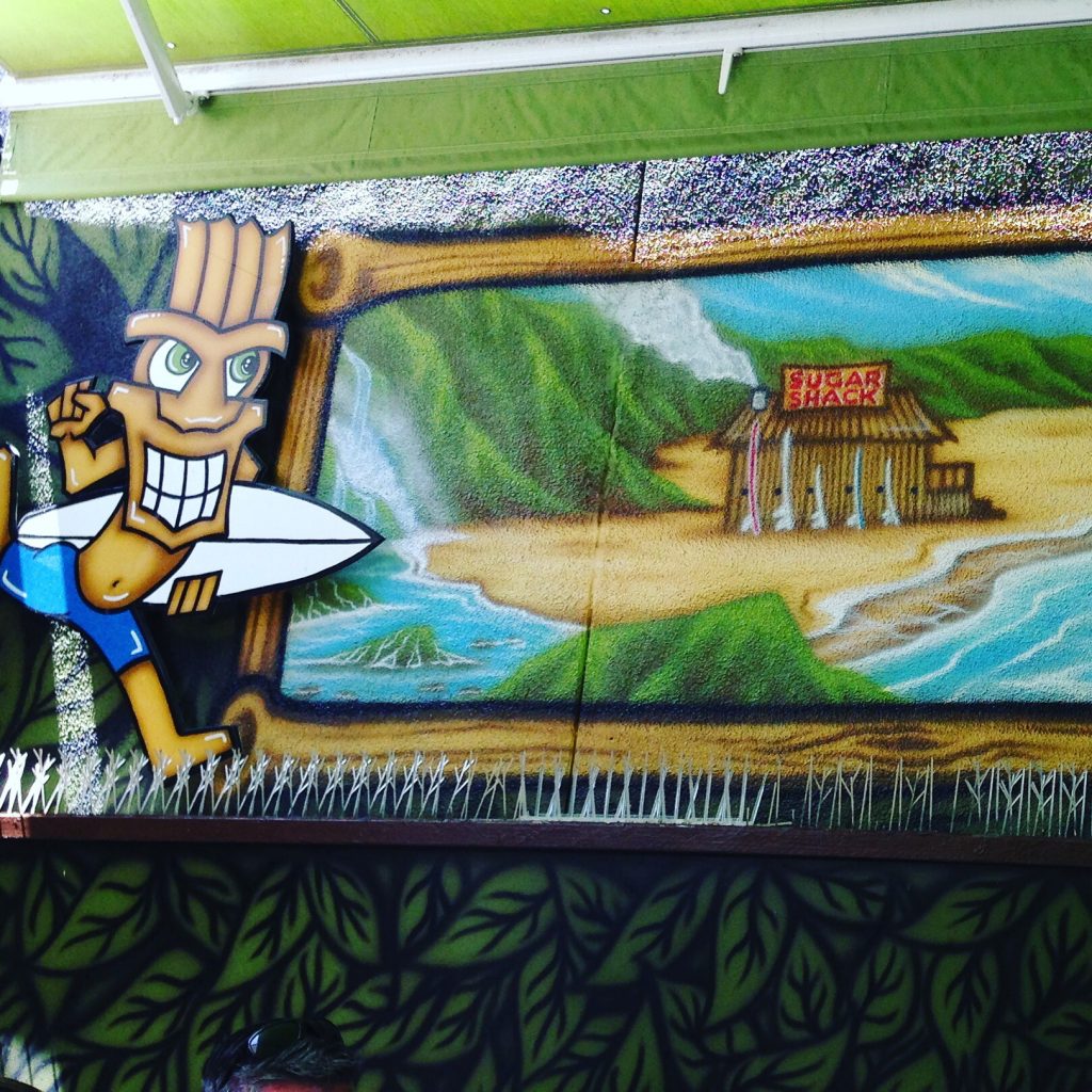 mural and ceiling/cover on the patio at the Sugar Shack